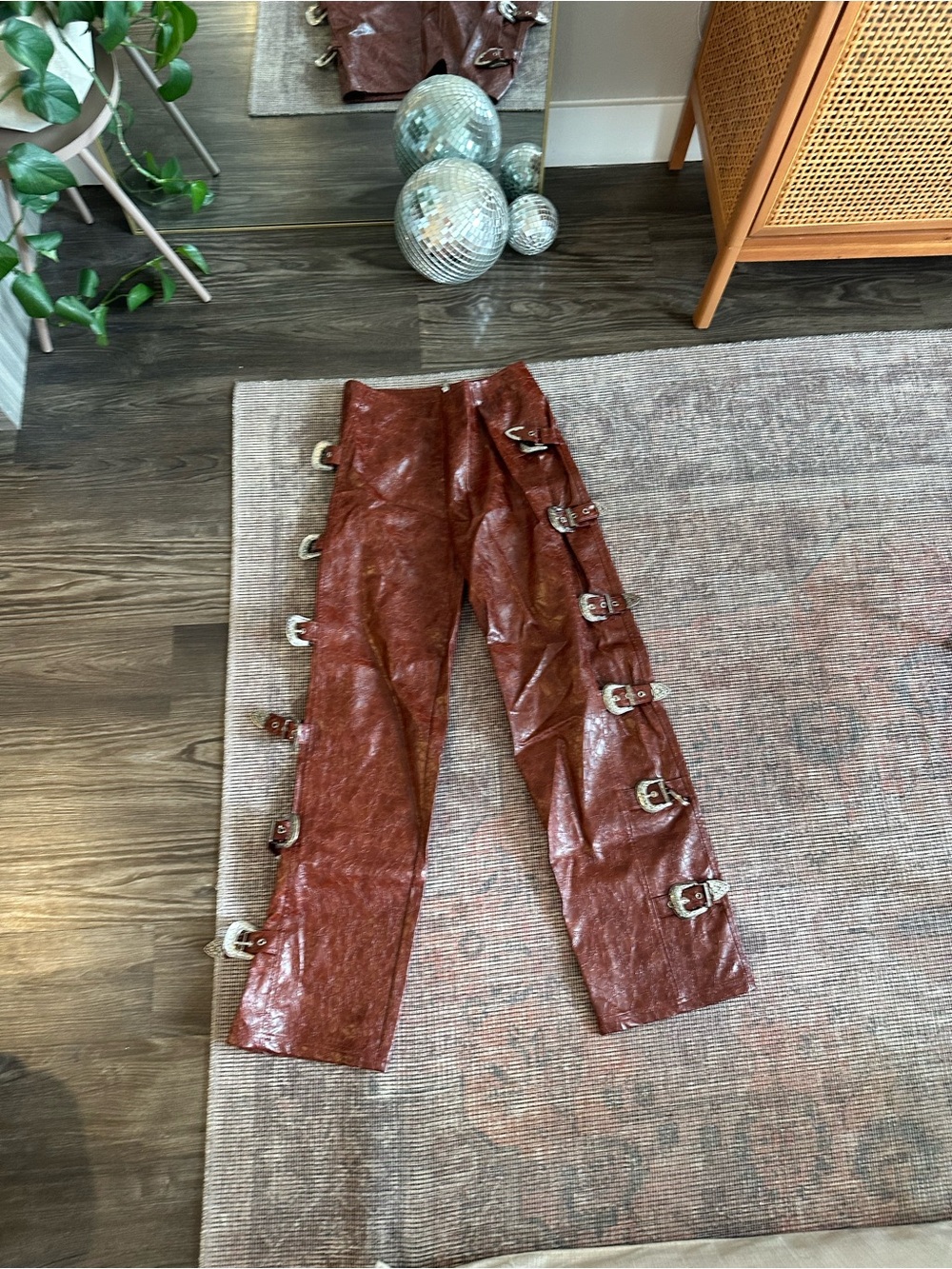 Nasty Gal Distressed Faux Leather Buckle Detail Trouser - Picture 5 of 7